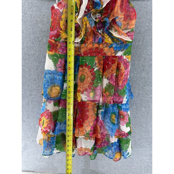 Women’s sz L Ruffle tropical Floral Print halter dress sundress night out - Picture 7 of 7